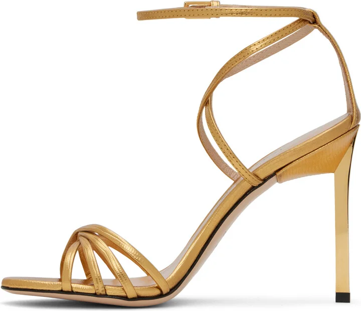 TOM FORD Gold Laminated Printed Lizard Ida Heeled Sandals - Image 3