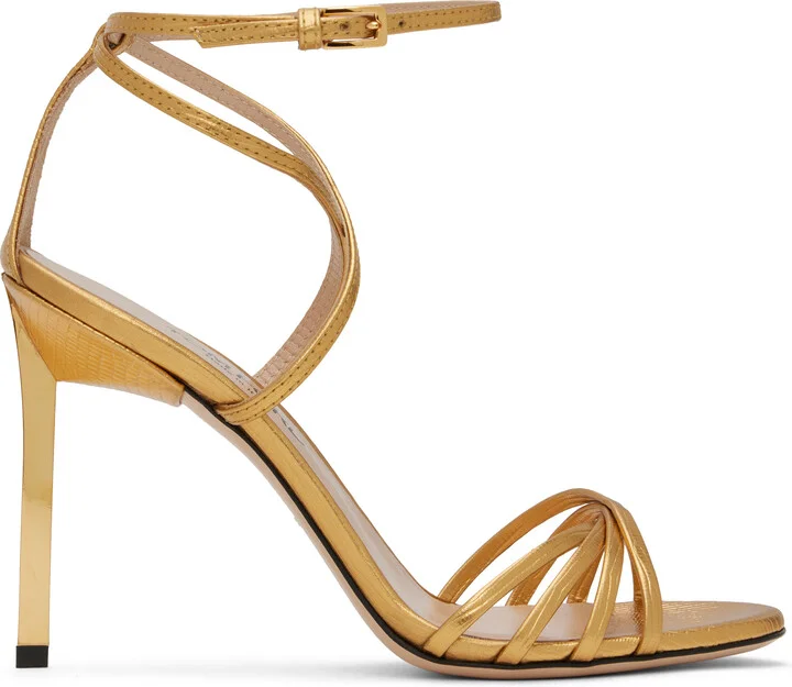 TOM FORD Gold Laminated Printed Lizard Ida Heeled Sandals