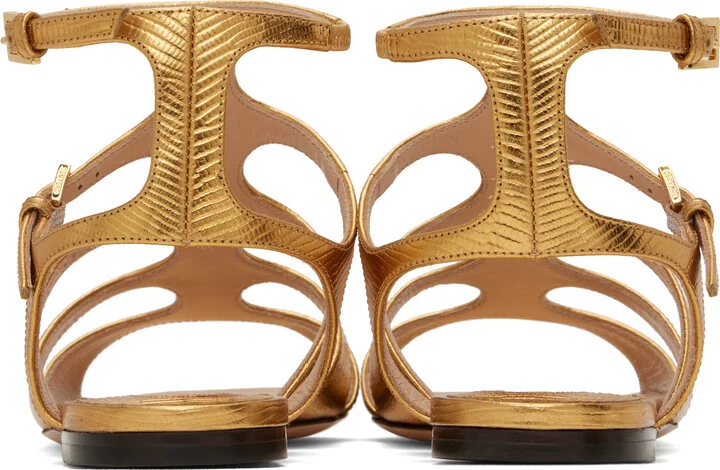 TOM FORD Gold Laminated Printed Lizard Sandals - Image 2