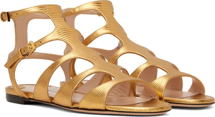 TOM FORD Gold Laminated Printed Lizard Sandals - Image 4