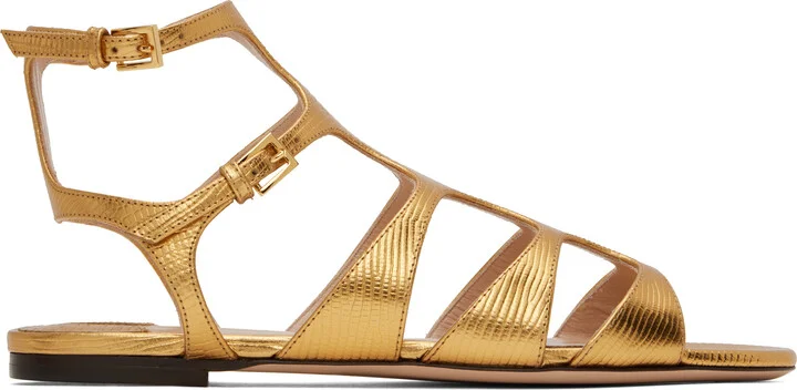 TOM FORD Gold Laminated Printed Lizard Sandals