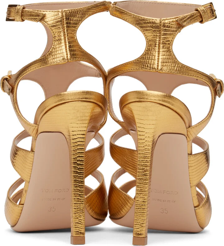 TOM FORD Gold Lizard Paradis Heeled Sandals - Image 2