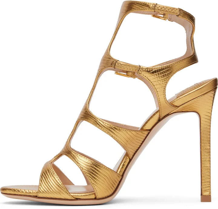 TOM FORD Gold Lizard Paradis Heeled Sandals - Image 3