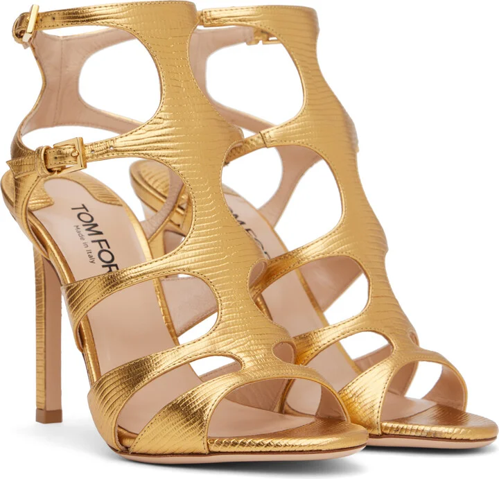 TOM FORD Gold Lizard Paradis Heeled Sandals - Image 4