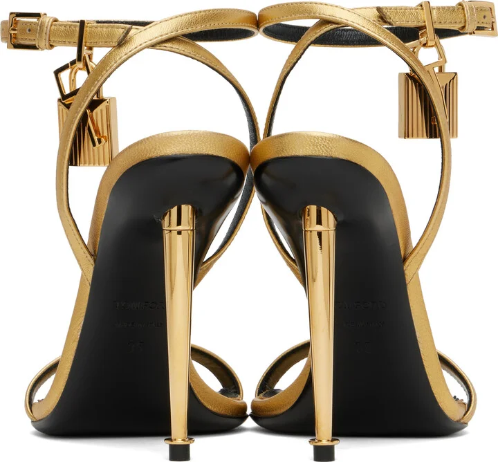 TOM FORD Gold Padlock Pointy Naked Heeled Sandals - Image 2