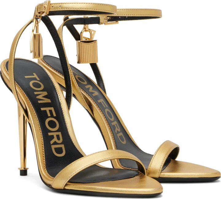 TOM FORD Gold Padlock Pointy Naked Heeled Sandals - Image 4