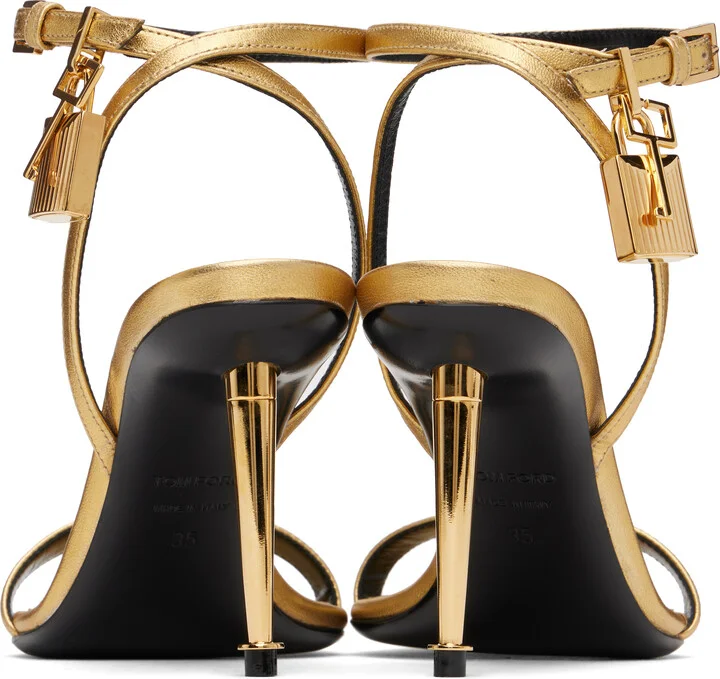 TOM FORD Gold Padlock Pointy Naked Heeled Sandals - Image 2