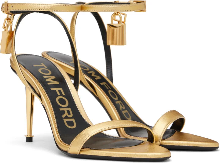 TOM FORD Gold Padlock Pointy Naked Heeled Sandals - Image 4