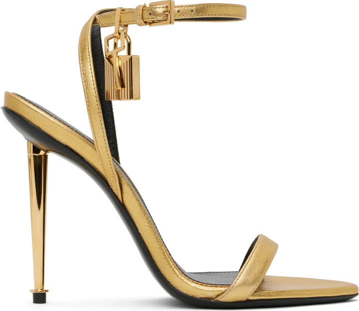 TOM FORD Gold Padlock Pointy Naked Heeled Sandals