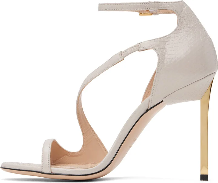 TOM FORD Gray Shiny Ayers Heeled Sandals - Image 3