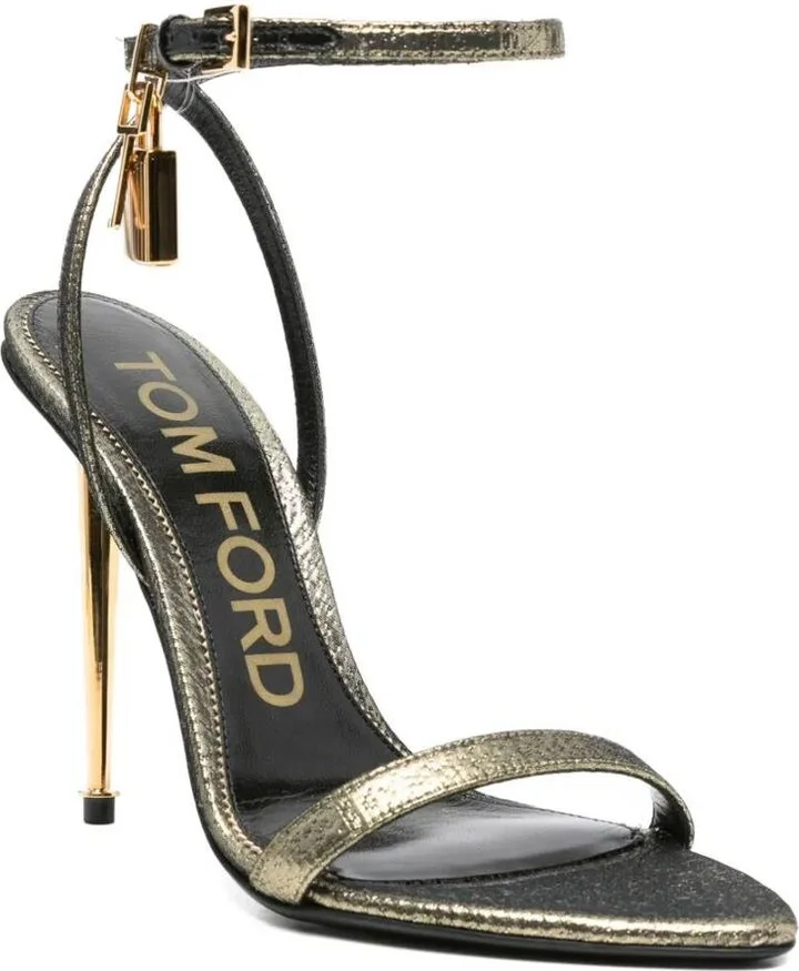 Tom Ford Hammered-Effect Fabric Padlock Pointy Naked Sandals Shoes - Image 2