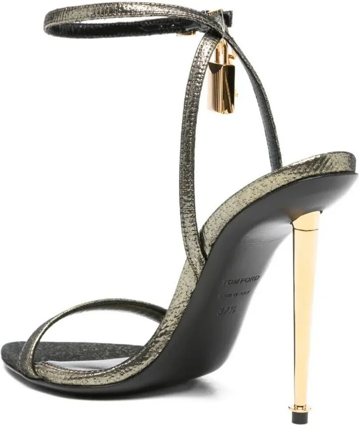 Tom Ford Hammered-Effect Fabric Padlock Pointy Naked Sandals Shoes - Image 3