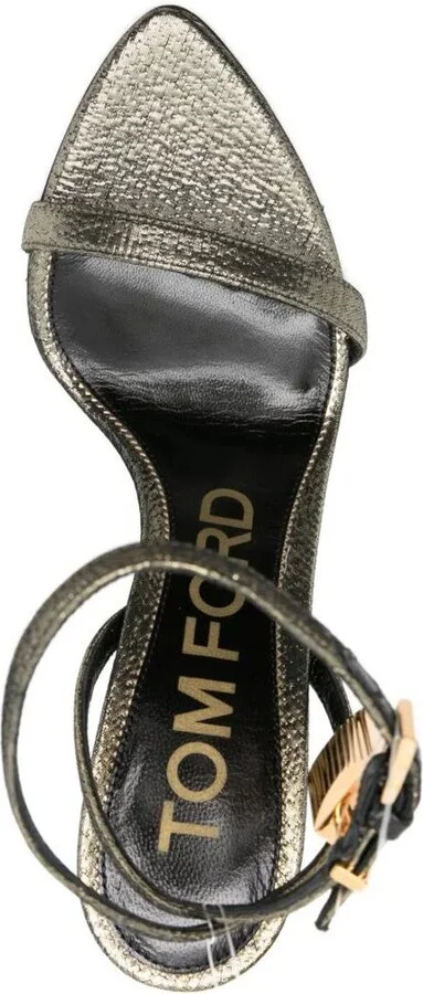 Tom Ford Hammered-Effect Fabric Padlock Pointy Naked Sandals Shoes - Image 4