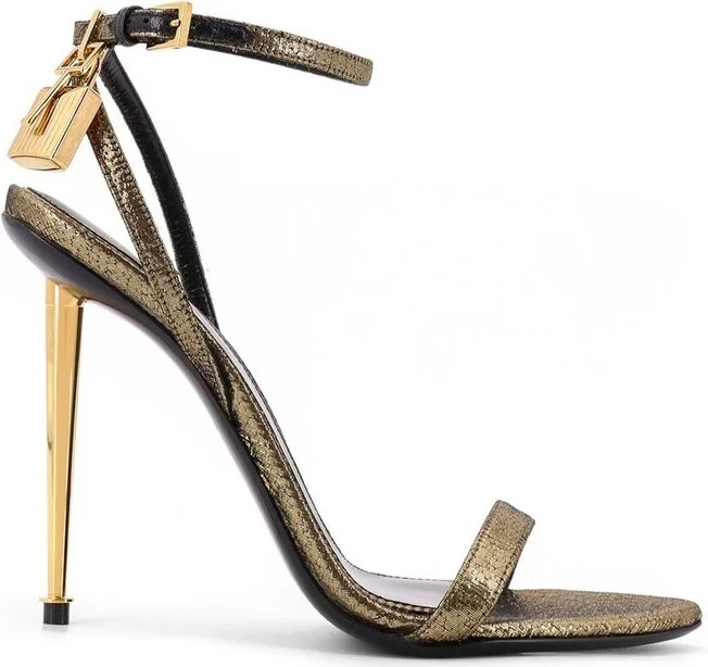 Tom Ford Hammered-Effect Padlock Pointy Sandals
