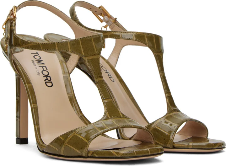 TOM FORD Khaki Glossy Heeled Sandals - Image 4