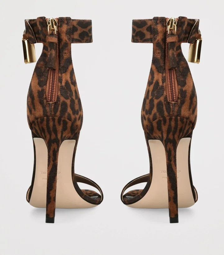 Tom Ford Leather Ocelot Print Padlock Sandals 105 - Image 2