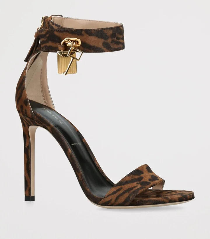 Tom Ford Leather Ocelot Print Padlock Sandals 105 - Image 3