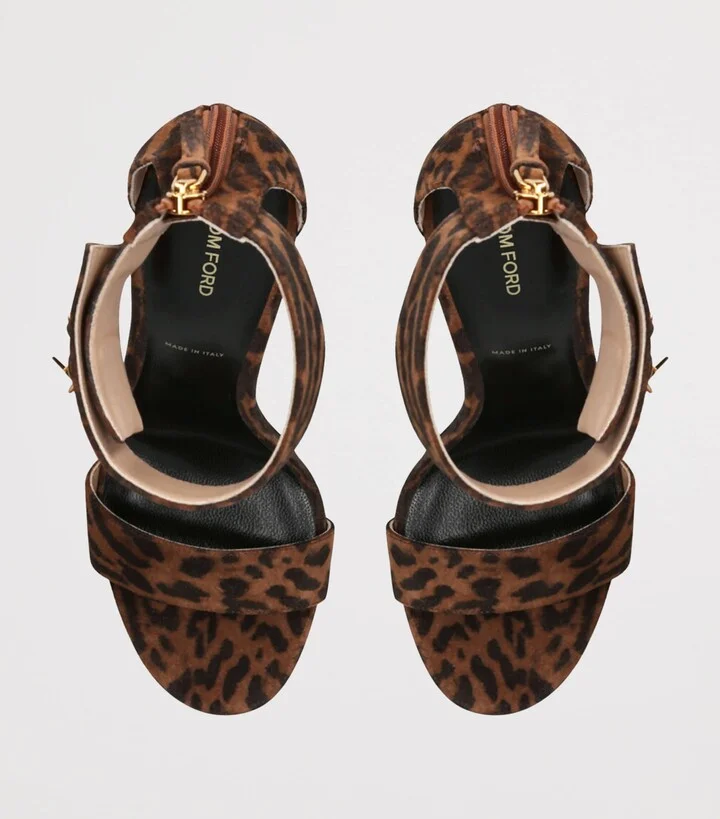 Tom Ford Leather Ocelot Print Padlock Sandals 105 - Image 4