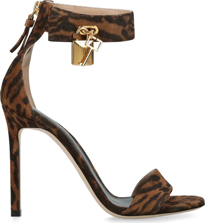 Tom Ford Leather Ocelot Print Padlock Sandals 105
