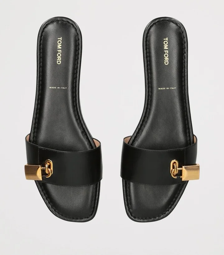 Tom Ford Leather Padlock-Detail Slides - Image 4