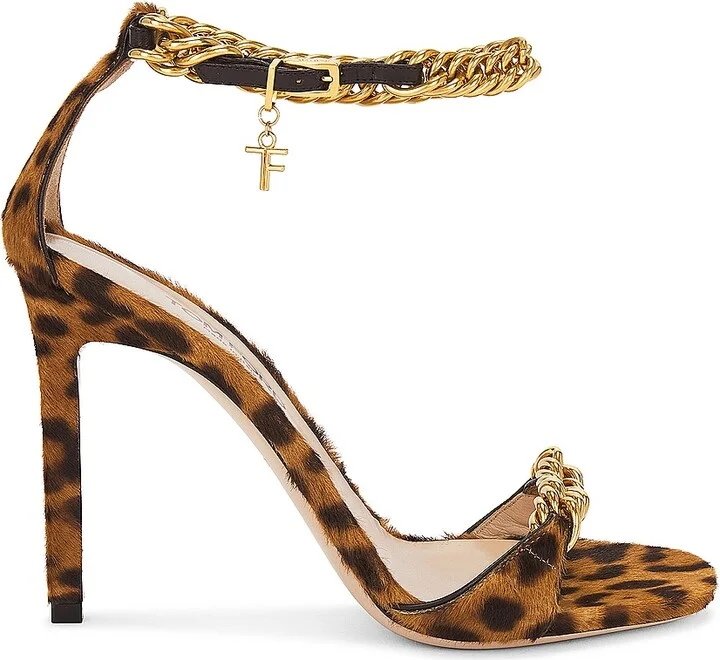 TOM FORD Leopard Print Zenith 105mm Sandal in Brown
