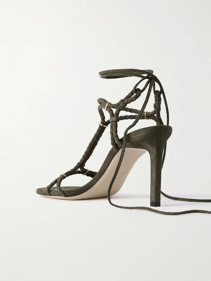 TOM FORD - Lily Embellished Braided Suede Sandals - Green - Image 3