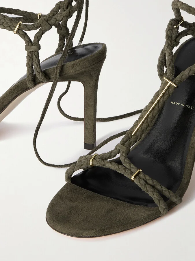 TOM FORD - Lily Embellished Braided Suede Sandals - Green - Image 4