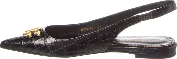 Tom Ford Logo Croc-Embossed Leather Slingback Ballerina Flat - Image 2
