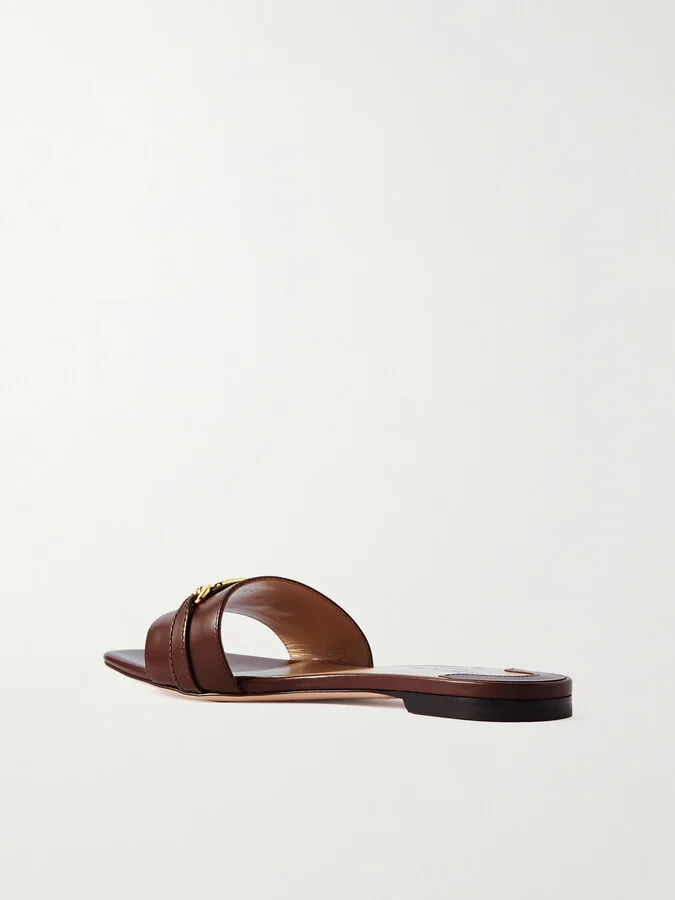 TOM FORD - Logo-embellished Leather Slides - Brown - Image 3
