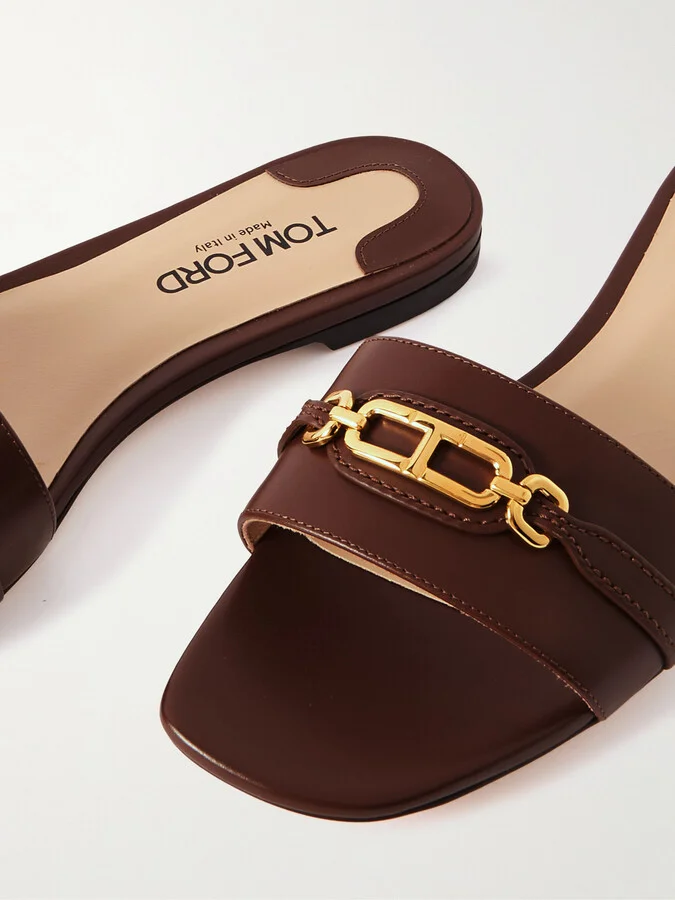 TOM FORD - Logo-embellished Leather Slides - Brown - Image 4