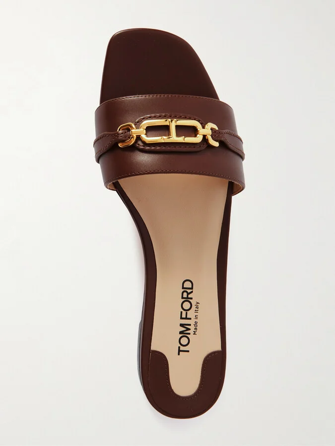 TOM FORD - Logo-embellished Leather Slides - Brown - Image 5