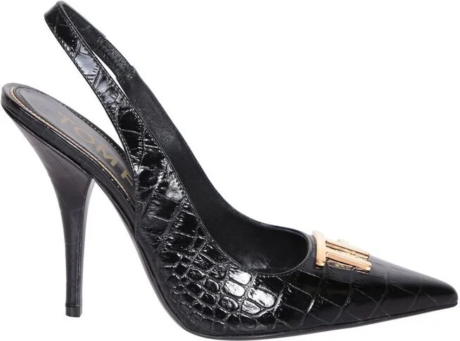 Tom Ford Logo Plaque Slingback Strap Pumps