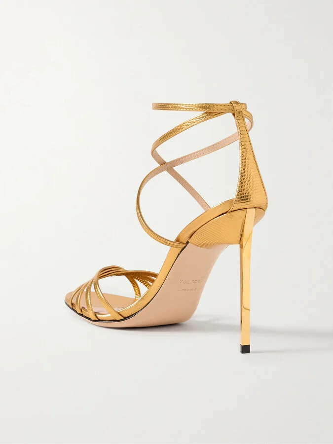 TOM FORD - Metallic Lizard-effect Leather Sandals - Gold - Image 3
