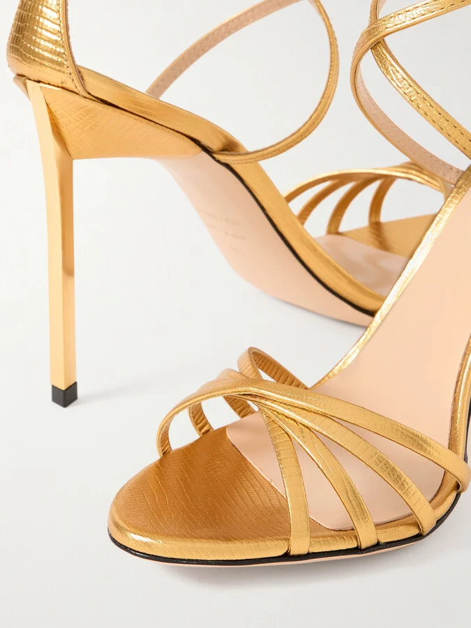 TOM FORD - Metallic Lizard-effect Leather Sandals - Gold - Image 4