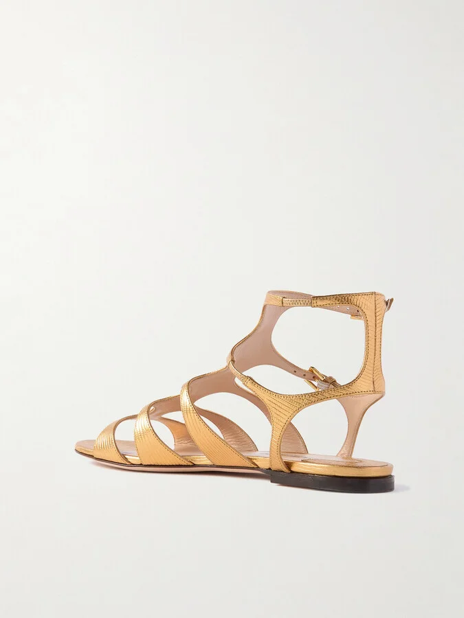 TOM FORD - Metallic Lizard-effect Leather Sandals - Gold - Image 3