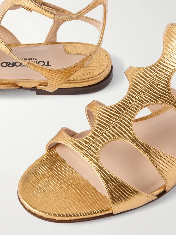 TOM FORD - Metallic Lizard-effect Leather Sandals - Gold - Image 4
