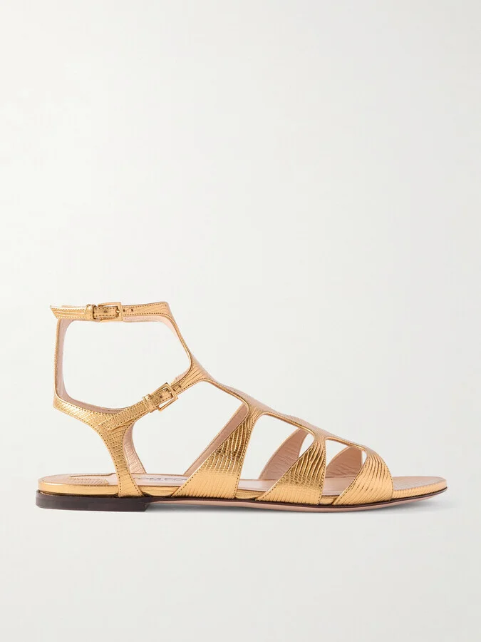 TOM FORD - Metallic Lizard-effect Leather Sandals - Gold