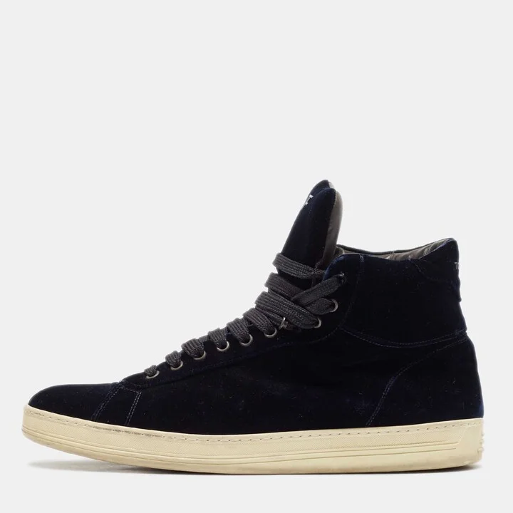 Tom Ford Navy Blue Velvet Russell High Top Sneakers Size 45