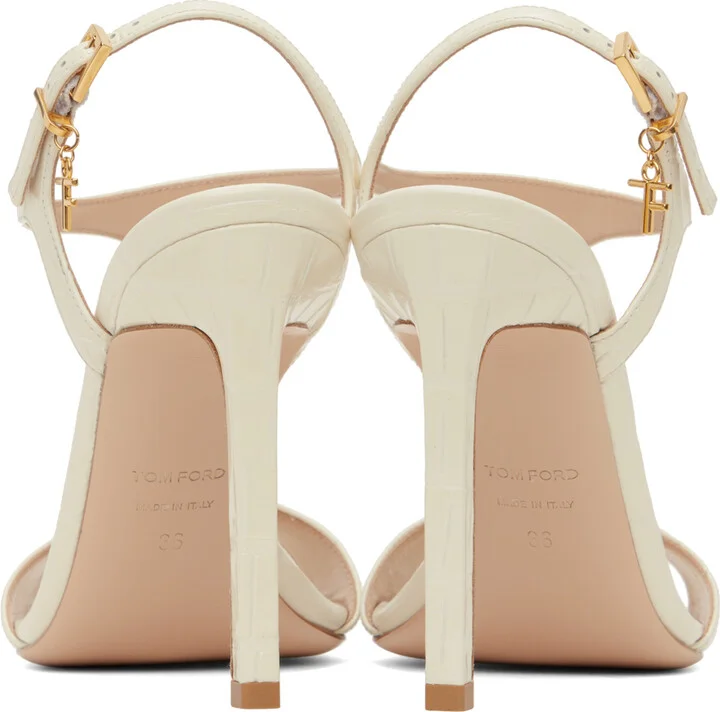 TOM FORD Off-White Glossy Stamped Crocodile Leather Angelina Sandals - Image 2