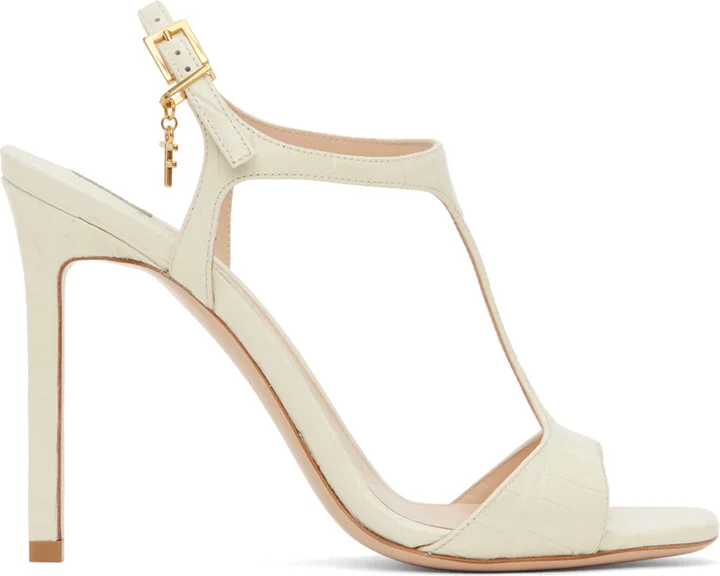 TOM FORD Off-White Glossy Stamped Crocodile Leather Angelina Sandals