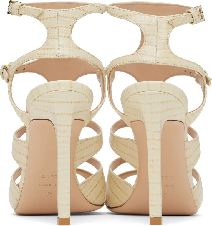 TOM FORD Off-White Lizard Paradis Heeled Sandals - Image 2