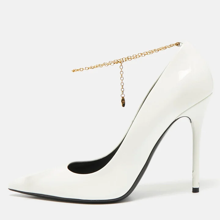 Tom Ford Off White Patent Leather Pointed Toe Pumps Size 39