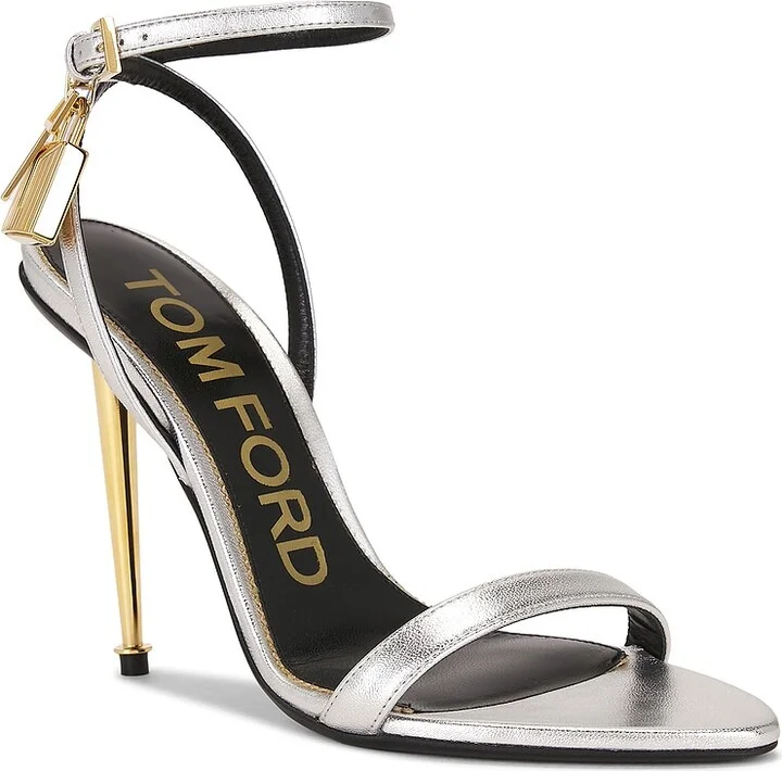 TOM FORD Padlock 105mm Laminated Sandal in Metallic Silver - Image 2