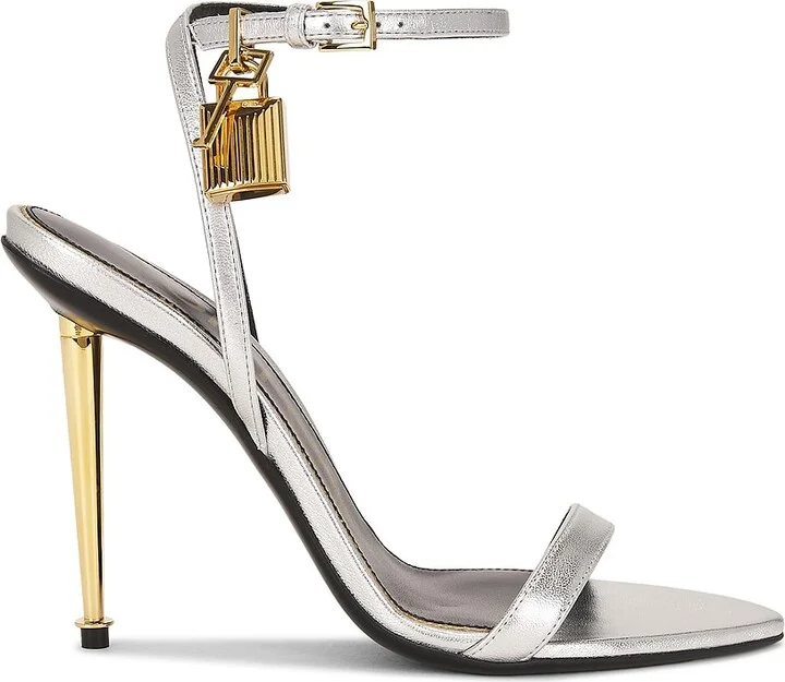 TOM FORD Padlock 105mm Laminated Sandal in Metallic Silver