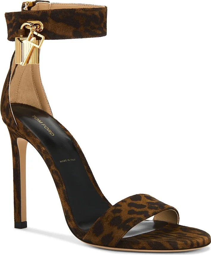 TOM FORD Padlock 105mm Suede Calf Sandal in Brown - Image 2