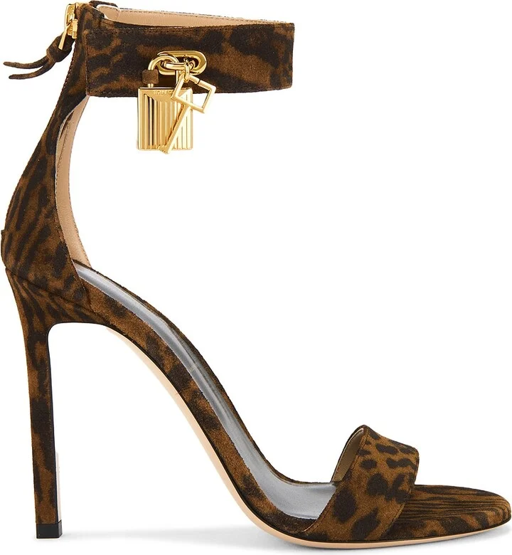 TOM FORD Padlock 105mm Suede Calf Sandal in Brown
