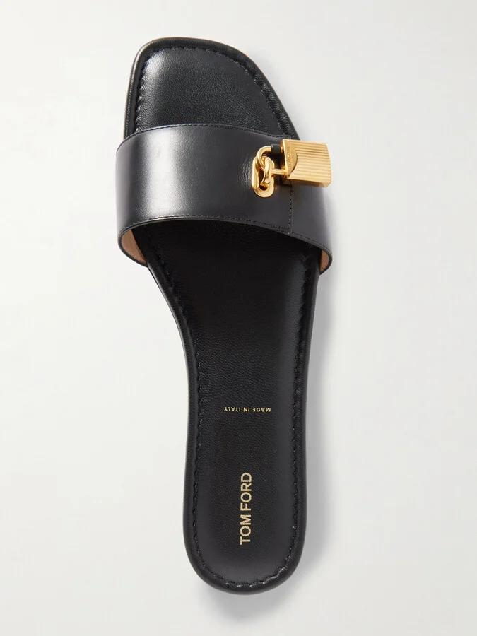 TOM FORD - Padlock Embellished Leather Slides - Black - Image 5