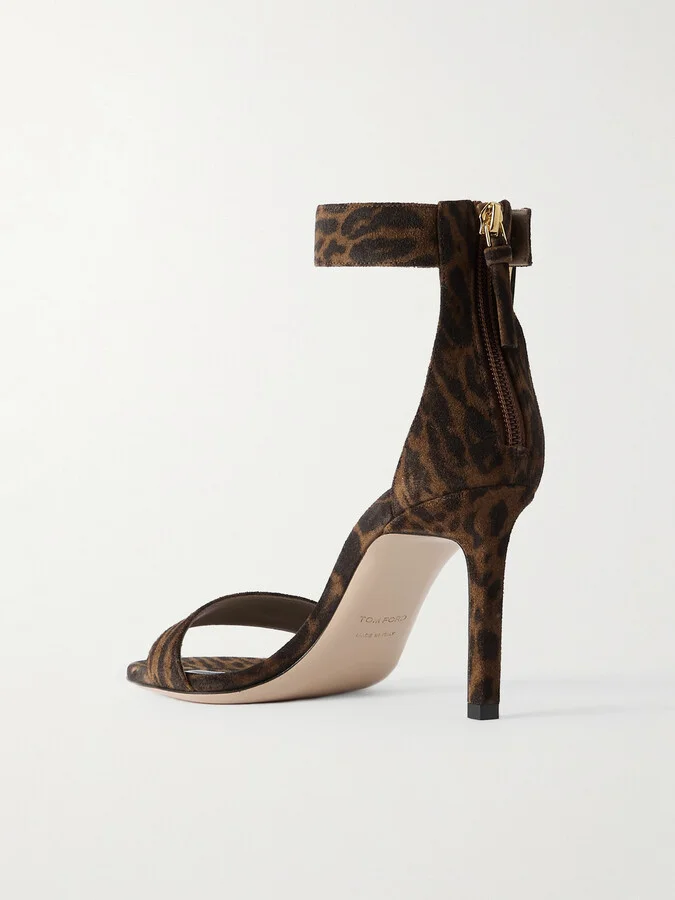 TOM FORD - Padlock Embellished Leopard-print Suede Sandals - Brown - Image 3