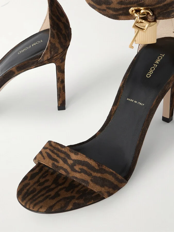 TOM FORD - Padlock Embellished Leopard-print Suede Sandals - Brown - Image 4