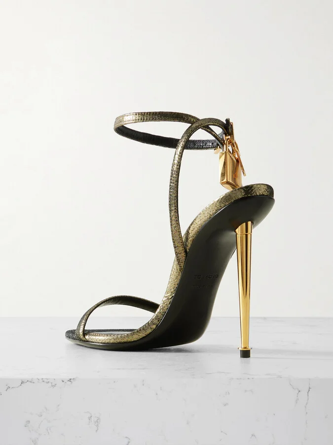 TOM FORD - Padlock Lamé Sandals - Gold - Image 3